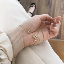 Niche design S925 sterling silver bracelet temperament retro plating kgold pattern flat beads circle zircon sliding adjustable