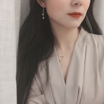 Temperament gentle S925 sterling silver long natural pearl 14K gold gold back hanging earrings female earrings earrings