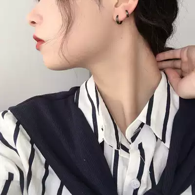 MICY black earring simple glossy round s925 sterling silver earrings cool handsome harbor style circle ear buckle for men and women couples