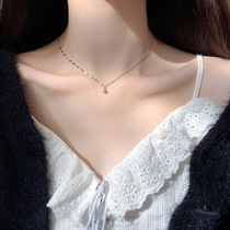 S925 pure silver Single Zircon Stone Necklace Korea Temperament Inlaid Drilling Lock Bone Chain Extremely Simple Web Red Neck Little Fresh Girl