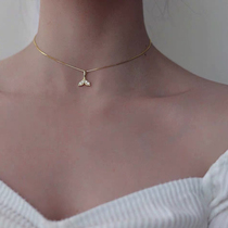 s925 sterling silver necklace Korean style sweet hipster Diamond-mounted fish tail pendant temperament cute choker silver ornaments