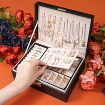 Multi-layer jewelry box with lock leather jewelry watch earrings storage necklace bracelet ring large capacity finishing box