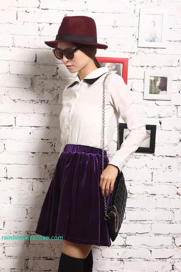 国American Apparel 复古松紧丝绒打底裙 短裙