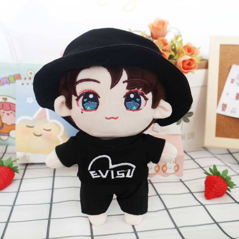 Black Hat + Black T + Black Pantsgoods in stock Zhang zhehan Gong Jun doll 20 centimeter cotton bjd  Star Doll Human form doll clothes girl student gift