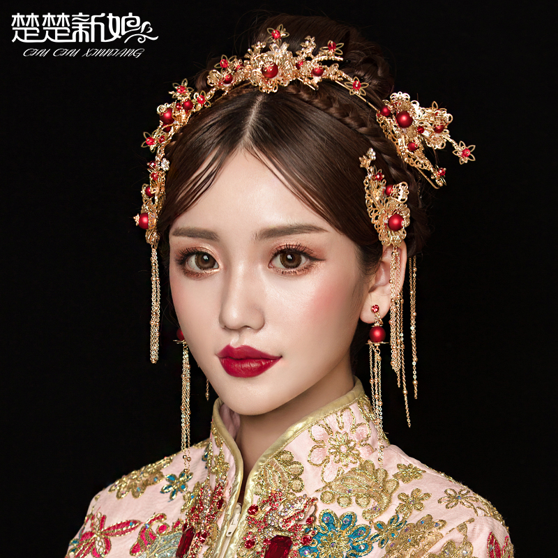 Bridal headdress Xiuhe Chinese phoenix crown Ancient costume Tassel Xiuhe dress Wedding wedding atmospheric modeling hair accessories