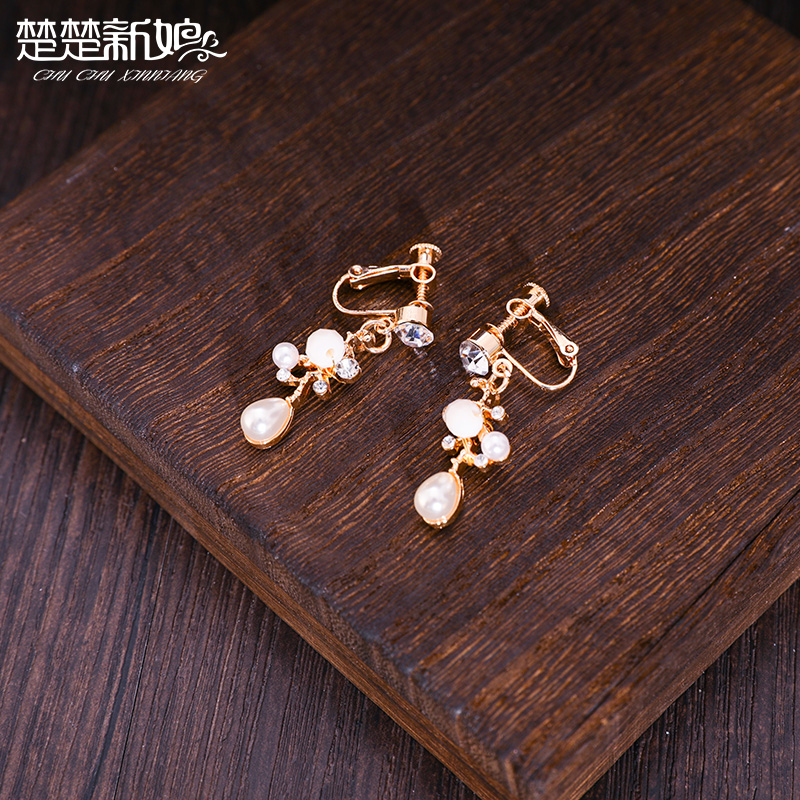 Chuchu bridal earrings New gold earrings Korean ear jewelry Wedding dress accessories artificial pearl earrings