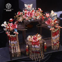 Xiuhe headdress 2024 new style red Chinese tassel step shake phoenix crown dragon and phoenix coat Ming Dynasty Xiuhe clothing headdress bride