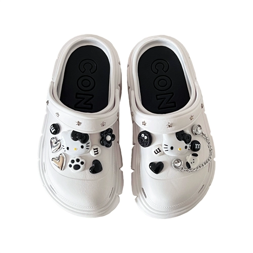 Летние тапочки в стиле Crocs на платформе, мультяшные нескользящие босоножки, женский стиль, подходят для носки на улице, увеличивают рост, закрытый носок