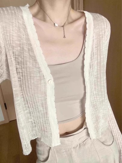 Тюлевый кардиган из ледяного шелка для защиты от солнца, вязаный, для женщин, ранняя осень, большие размеры, подходит к платью-комбинации, верхняя одежда, шаль, короткий топ