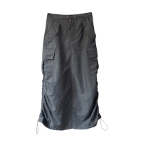 Quick-drying pleated drawstring work skirt for women summer new retro loose casual back slit mid-length skirt