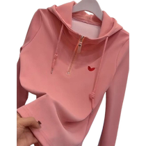 Pink half-zip hooded sweatshirt for women early autumn 2024 new love fashion age-reducing western style unique chic top