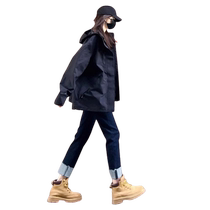 Black Jacket Womens 2024 Autumn New American Retro Mountaineering Suit Versatile Workwear Hooded Sun Protection Clothing