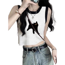 Contrast color round neck camisole womens inner wear 2024 new summer outer wear small short I-shaped sleeveless top