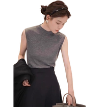 Gray half turtleneck sleeveless T-shirt for women autumn suit with wool vest encore wear knitted bottoming top