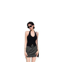 Black U-neck halterneck camisole for women 2024 summer new style tube top with backless American hot girl top