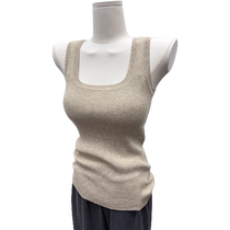 Apricot U-neck camisole autumn womens 2024 new outer wear wide shoulder straps covering the side breasts knitted inner top