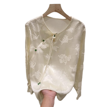 New Chinese style jacquard shirt for women 2024 autumn new style national style beaded disc button shirt improved Tang suit Hanfu top