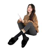 Lambskin leggings for women autumn and winter high-waisted slimming large size extra thick autumn trousers plus velvet thickened warm cotton trousers