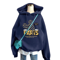 Hooded oversize sweatshirt for women 2024 new autumn and winter cartoon print loose large size casual mid-length jacket