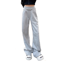 Double-waisted gray sweatpants womens 2024 autumn and winter new style Encore wear wide-leg pants floor-length casual sweatpants