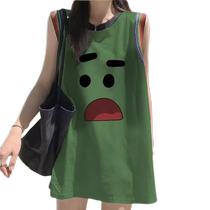 Dopamine Contrast Color Expression Cotton Vest Womens 2024 Summer New Outerwear Mid-Length Sleeveless T-Shirt Top Trendy