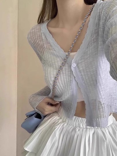 Тюлевый кардиган из ледяного шелка для защиты от солнца, вязаный, для женщин, ранняя осень, большие размеры, подходит к платью-комбинации, верхняя одежда, шаль, короткий топ