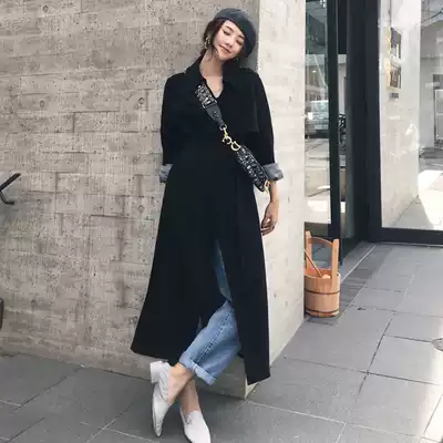 2021 autumn new Korean retro temperament medium and long version lace-up windbreaker women loose thin over-the-knee coat coat