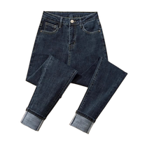 Retro skinny jeans for women in autumn and winter plus velvet high waist four-way elastic slim fit thin velvet pencil pants small leg pants