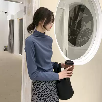 Base shirt female 2020 autumn and winter New retro simple solid color half high collar thick slim body long sleeve T-shirt