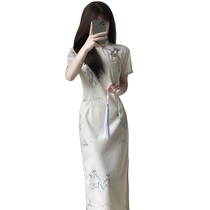 White buckle cheongsam womens 2024 new early autumn new Chinese style temperament national style stand collar improved dress