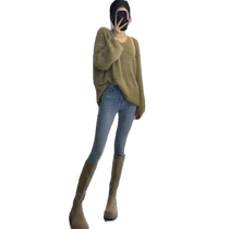 Skinny jeans for women in autumn and winter plus velvet high waist four-way stretch slimming retro versatile pencil pants small-legged pants