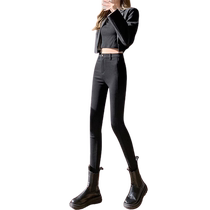 Black leggings womens outer wear autumn and winter high-waist plus velvet tight elastic pencil pencil pants extended small black pants