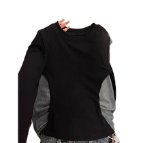 Black tight-fitting bottoming shirt for women 2024 new autumn hot style slim shoulder and waist short early autumn chic top