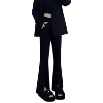 Black slightly flared suit pants for women 2024 autumn and winter new style versatile high-waisted slimming slit flared pants for small people