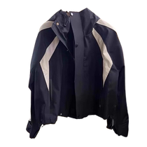 Contrast color stitching hooded jacket for women 2024 new autumn loose casual short windbreaker jacket top