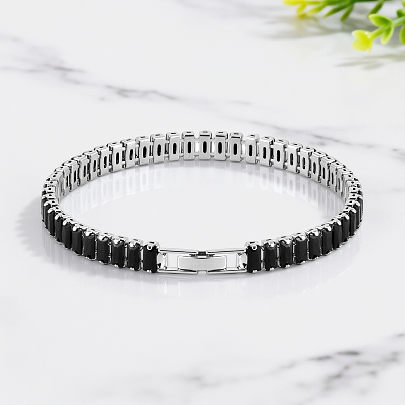 Black Warrior Zircon Bracelet for Men and Women, Sugar Cube Design, Light Luxury Fashion, High-End Feel, Niche Ins Style, Full Diamond Tennis Bracelet for Couples
