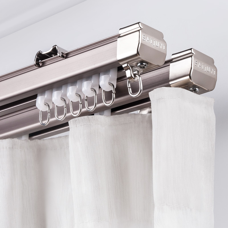 Caiyingwei double rail aluminum alloy curtain track top mount slide slide side mount guide rail Roman pole curtain rod pole shelf