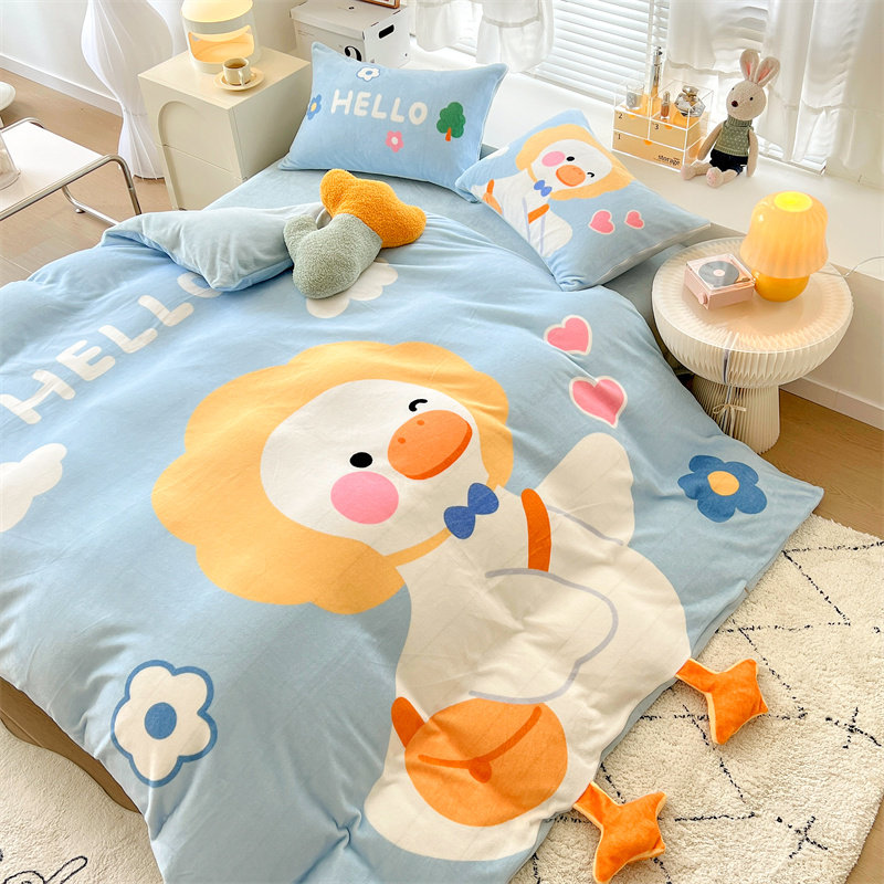 Baby velvet winter plush bedding cartoon cute milk velvet four-piece coral velvet 2 m x 2 m 3 quilt cover girl
