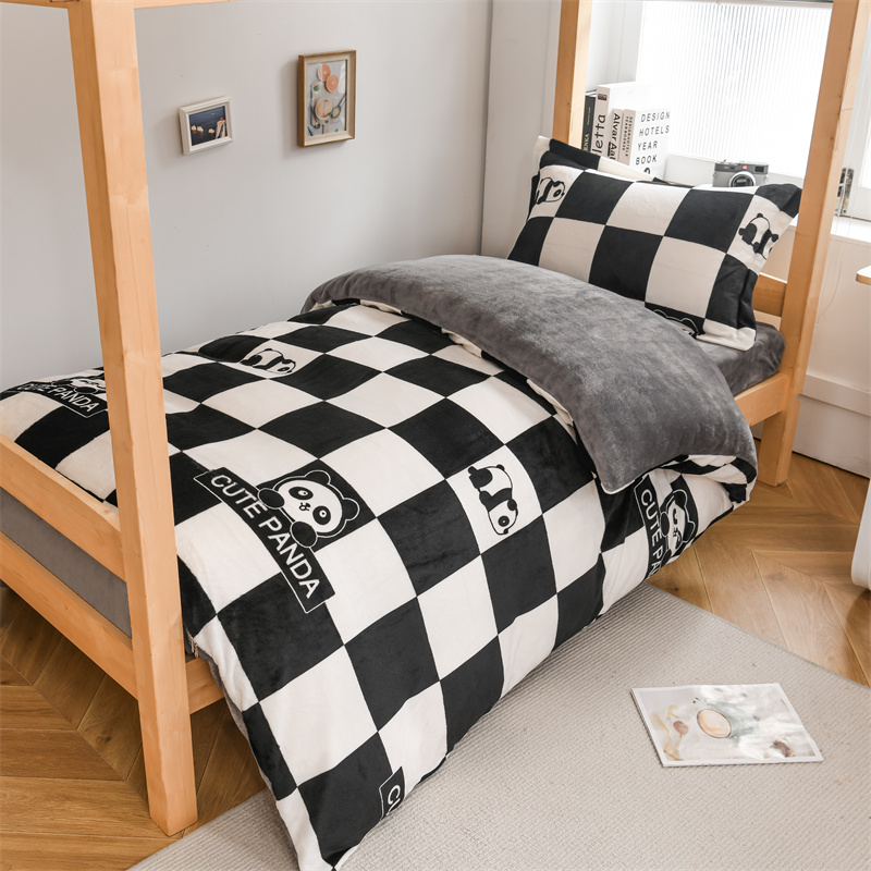 Milk velvet winter warm three-piece bed set quilt cover student dormitory single quilt cover coral fleece bedroom bunk