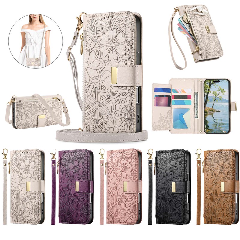 Suitable for Redmi 13/Note 14/K80/Note 13/Turbo 4 Xiaomi 14t Poco C71 Flower and Leaf Embossed Flip Phone Case Protective Case Anti-Fall