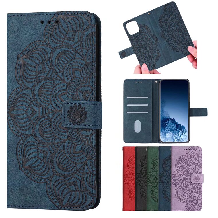Wallets Folio Flip Magnetic Synthetic Leather Card Holder Folding Stand Embossed Mandala Flower S23, S23 Plus, S23 Ultra