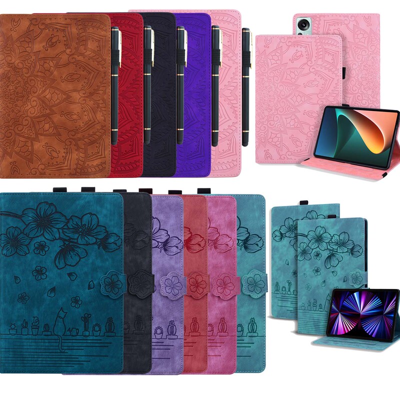 Suitable for Samsung Galaxy Tab T220/T870/A7 Lite/S7/S8 Ultra/A8/S9 Fe+/A9+/A9 Comic Cat Mandala Embossed Tablet Protective Case