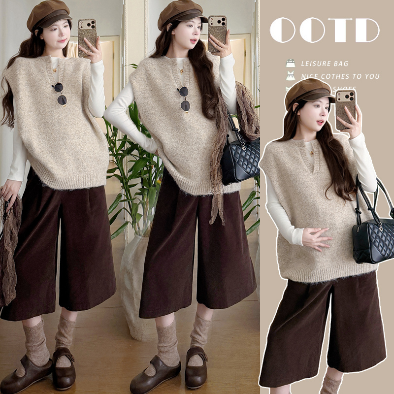 Maternity Wear Autumn Set 2026 New Stylish and High-End Outerwear Layered Vest Long-Sleeve Top Three-Piece Set Maternity Wear Autumn Set 2026 New Stylish and High-End Outerwear Layered Vest Long-Sleeve Top Three-Piece Set