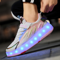 Big Mouth Deer Girls Heelys Shoes Handsome and Cool Trendy Spring and Autumn Flashing Invisible Retractable Roller Skates Childrens Skates