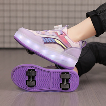 Official Big Mouth Deer Girls Heelys Shoes Double Roller Skates Flashing Invisible Retractable Childrens Skates Trendy