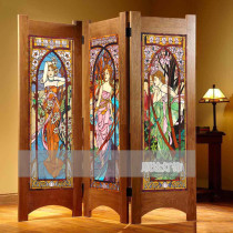 Customized church art colored decorative glass partition living room lobby box lighting background wall Dunhuang beauty picture