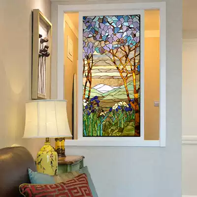 Custom European and American church stained glass sliding door window partition kitchen sliding door Bathroom living room lighting landscape tree