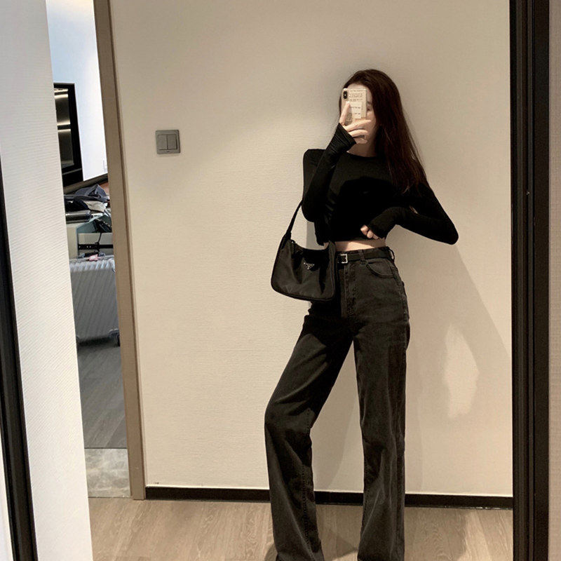 Spring outfit Yamamoto wears fashion denim two-piece suit wide-leg pants temperament elegant style tall foreign style female early spring