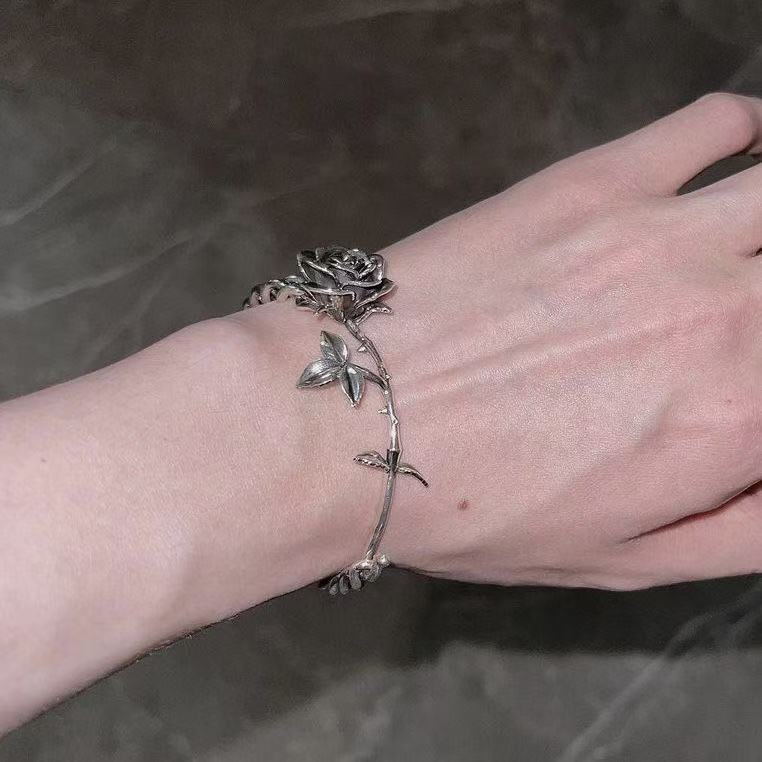 Rose Bracelet European and American Style ins Rose Flower Bracelet Melancholy Metal Bracelet Rose Bracelet European and American Style ins Rose Flower Bracelet Melancholy Metal Bracelet