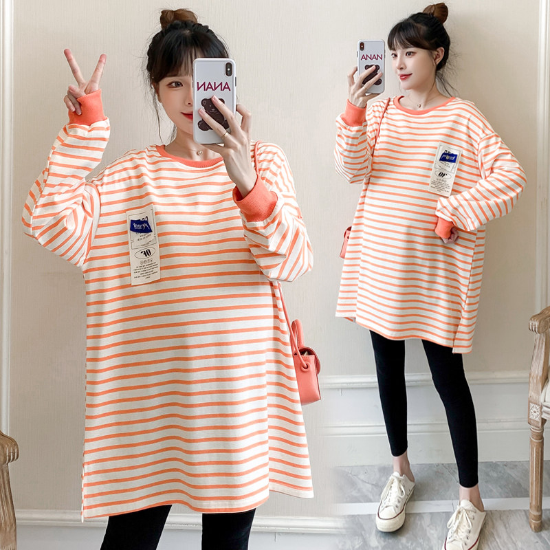 Pregnancy Woman Dress Spring Loaded Suit Clothing Fashion Striped T-shirt Spring Autumn Money Loose large size for long version of blouses foreign dress
